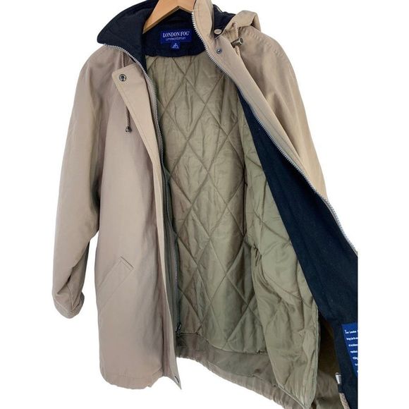 Mens London Fog Limited Ed Size M Winter Coat Removable Lining Hood Khaki 6039 - Picture 13 of 13